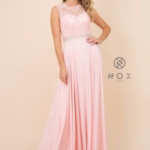 Blush Color Prom party Illusion Neck A-Line Shape Prom Dress NXY101
